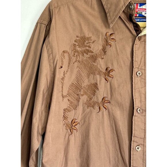 English Laundry Women's Lion Crest Long Sleeve Button Shirt in Brown - Sz M - Picture 3 of 7
